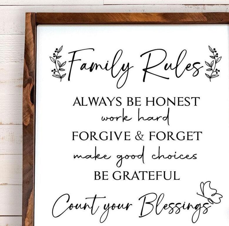 Heartfelt Family Rules Canvas For Home - Inspirational Gift For Living Room Or Kitchen