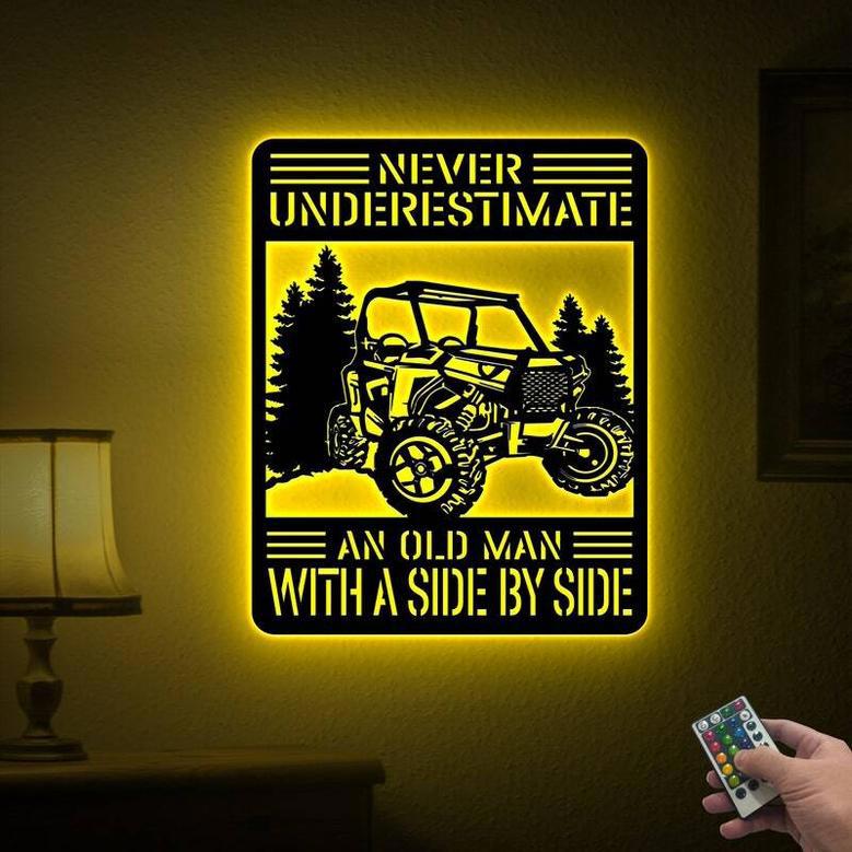 Thoughtful ATV Metal Art For Dad - Never Underestimate An Old Man With UTV Side By Side Sign For Outdoor Cabin Decor