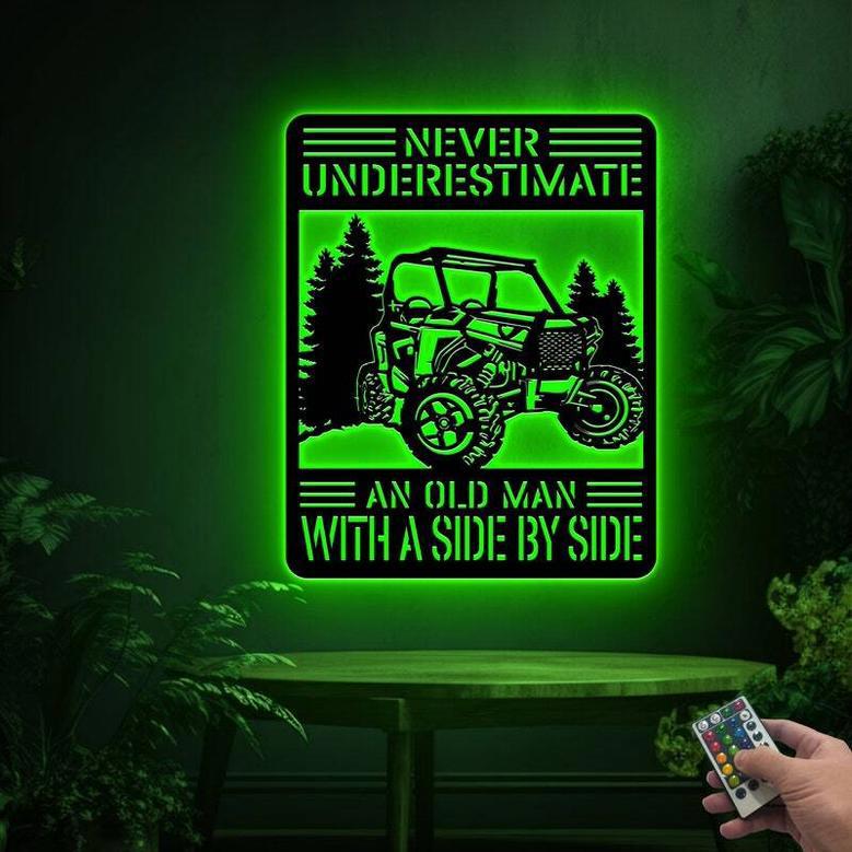 Thoughtful ATV Metal Art For Dad - Never Underestimate An Old Man With UTV Side By Side Sign For Outdoor Cabin Decor