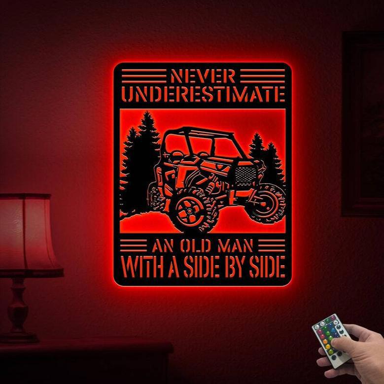 Thoughtful ATV Metal Art For Dad - Never Underestimate An Old Man With UTV Side By Side Sign For Outdoor Cabin Decor