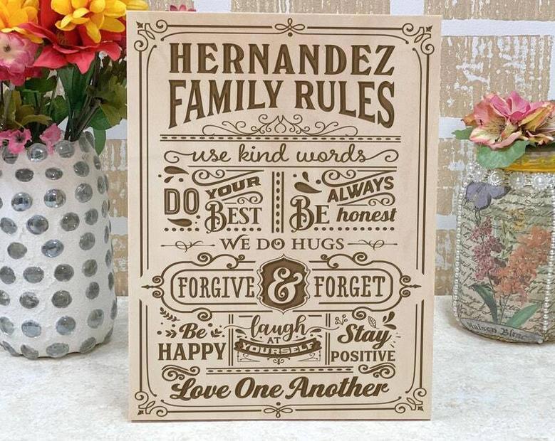 Heartfelt Family Rules Engraved Canvas For Home Decor