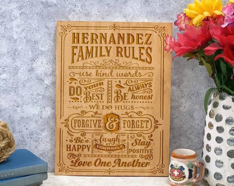 Heartfelt Family Rules Engraved Canvas For Home Decor