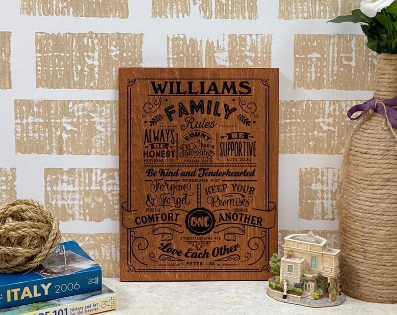 Heartfelt Family Rules Engraved Canvas For Home Decor