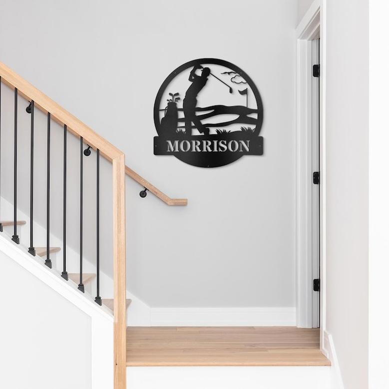 Personalized Golf Name Sign - Custom Metal Wall Art for Dad