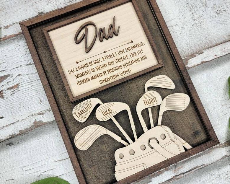 Thoughtful Dad Golf Wood Sign Gift - Personalized Father’s Day Present From Son Or Daughter - Ideal For Dad Or Grandpa