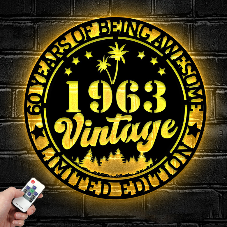 Personalized 60th Birthday Metal Sign For Dad - 1963 Vintage LED Wall Art