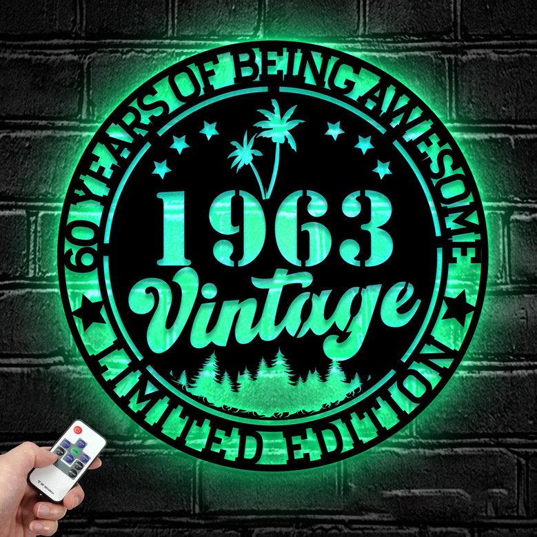 Personalized 60th Birthday Metal Sign For Dad - 1963 Vintage LED Wall Art