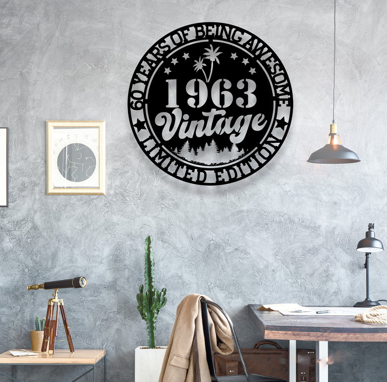 Personalized 60th Birthday Metal Sign For Dad - 1963 Vintage LED Wall Art