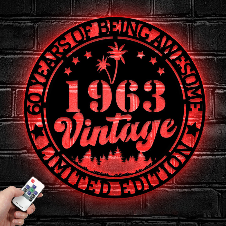 Personalized 60th Birthday Metal Sign For Dad - 1963 Vintage LED Wall Art