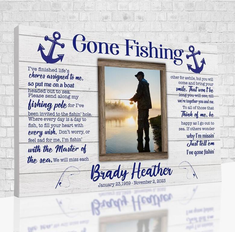 Heartfelt Memorial Canvas For Fishing Lovers - Personalized Gone Fishing Art For Living Room Decor