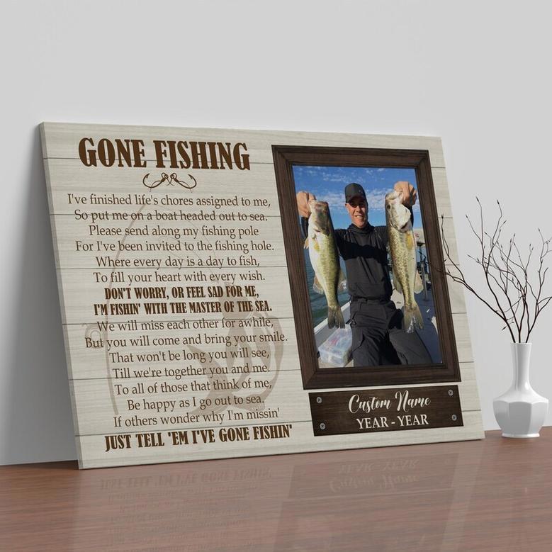 Personalized 'Gone Fishing' Memorial Canvas For Dad's Memory In Living Room