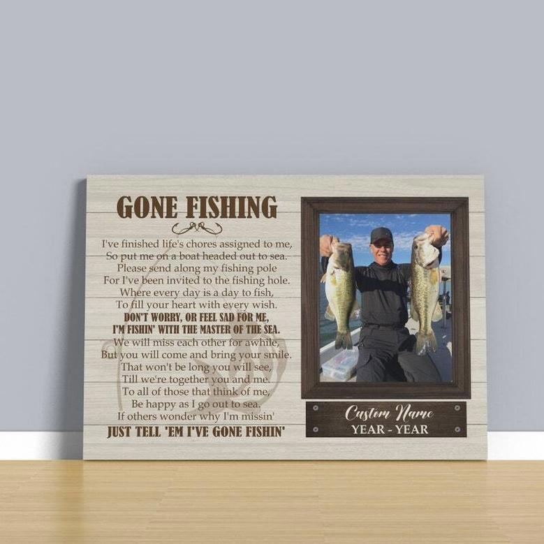 Personalized 'Gone Fishing' Memorial Canvas For Dad's Memory In Living Room