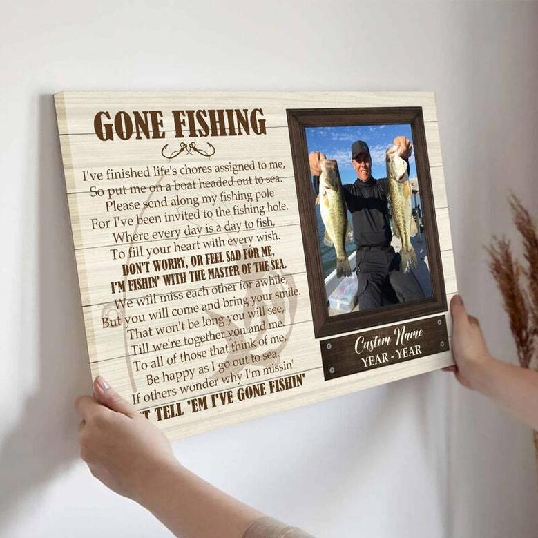 Personalized 'Gone Fishing' Memorial Canvas For Dad's Memory In Living Room