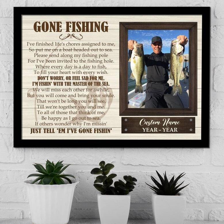 Personalized 'Gone Fishing' Memorial Canvas For Dad's Memory In Living Room