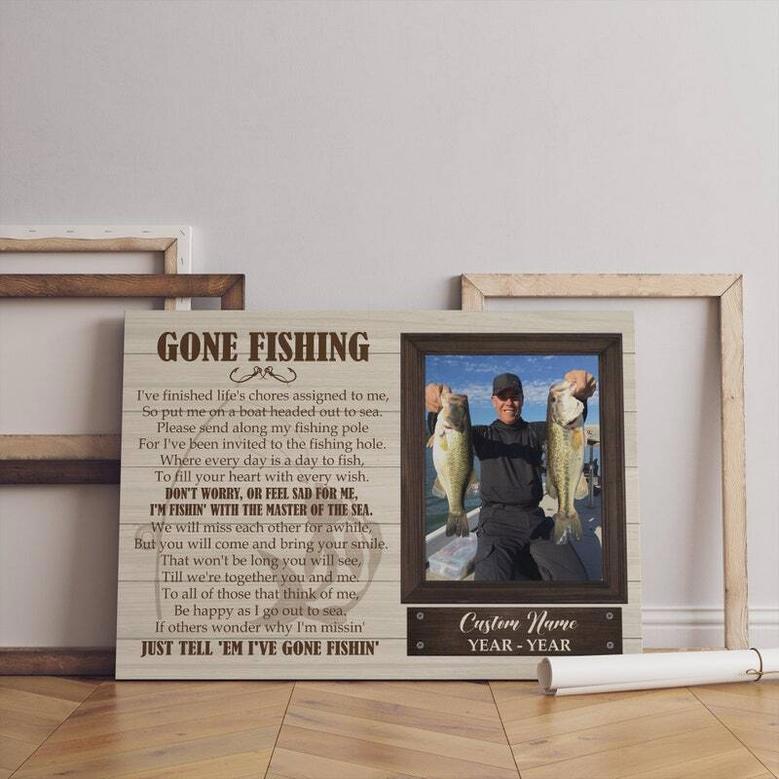 Personalized 'Gone Fishing' Memorial Canvas For Dad's Memory In Living Room