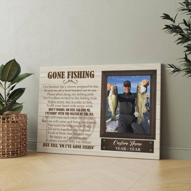 Personalized 'Gone Fishing' Memorial Canvas For Dad's Memory In Living Room