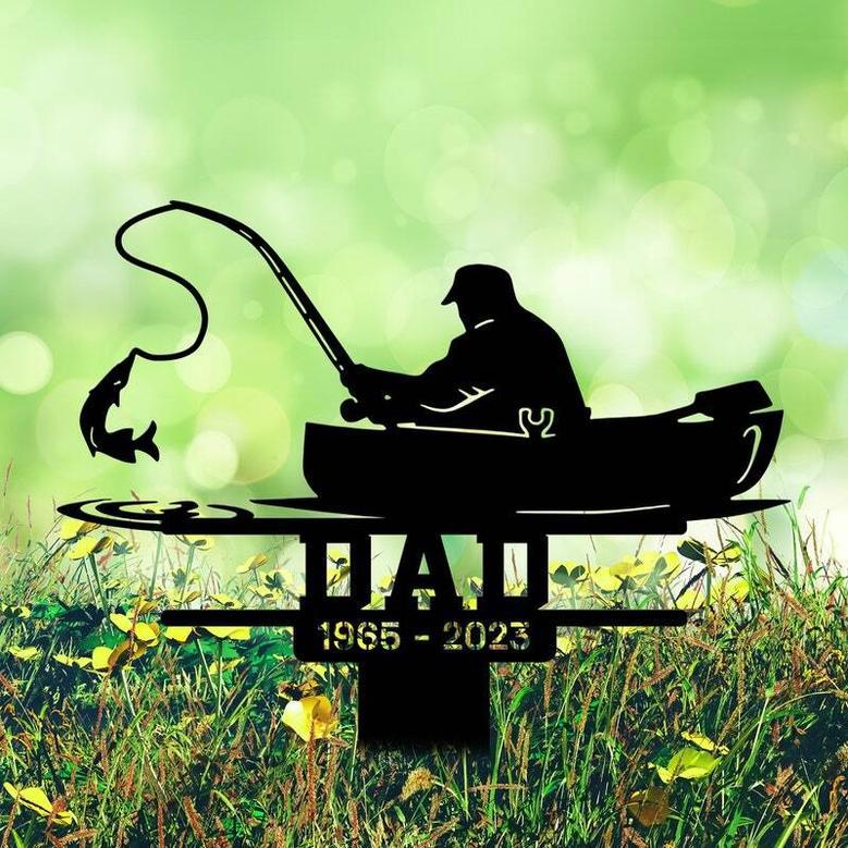 Personalized Gone Fishing Metal Wall Art Tribute For Dad Loss - Memorial Garden Decor