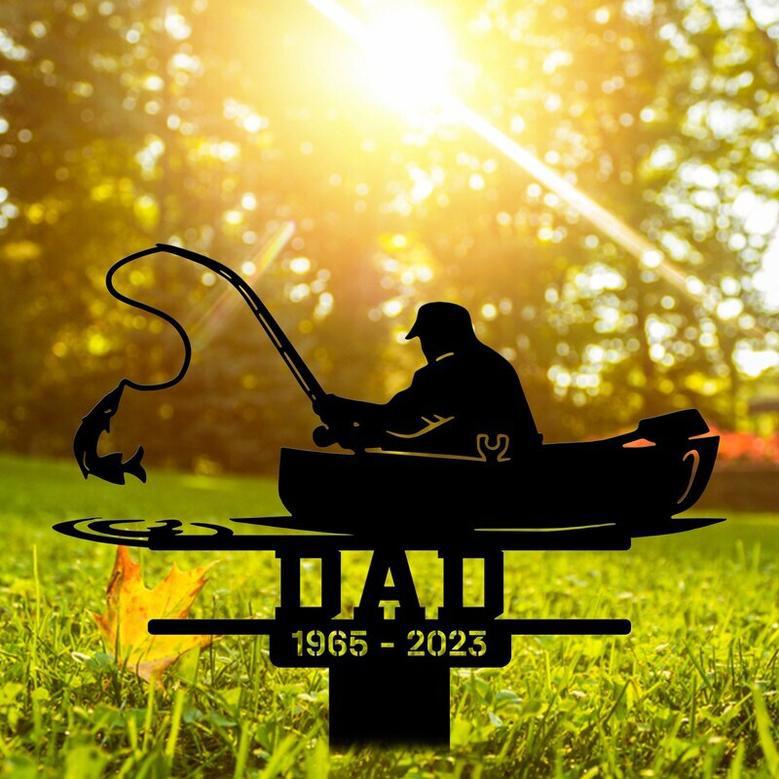 Personalized Gone Fishing Metal Wall Art Tribute For Dad Loss - Memorial Garden Decor