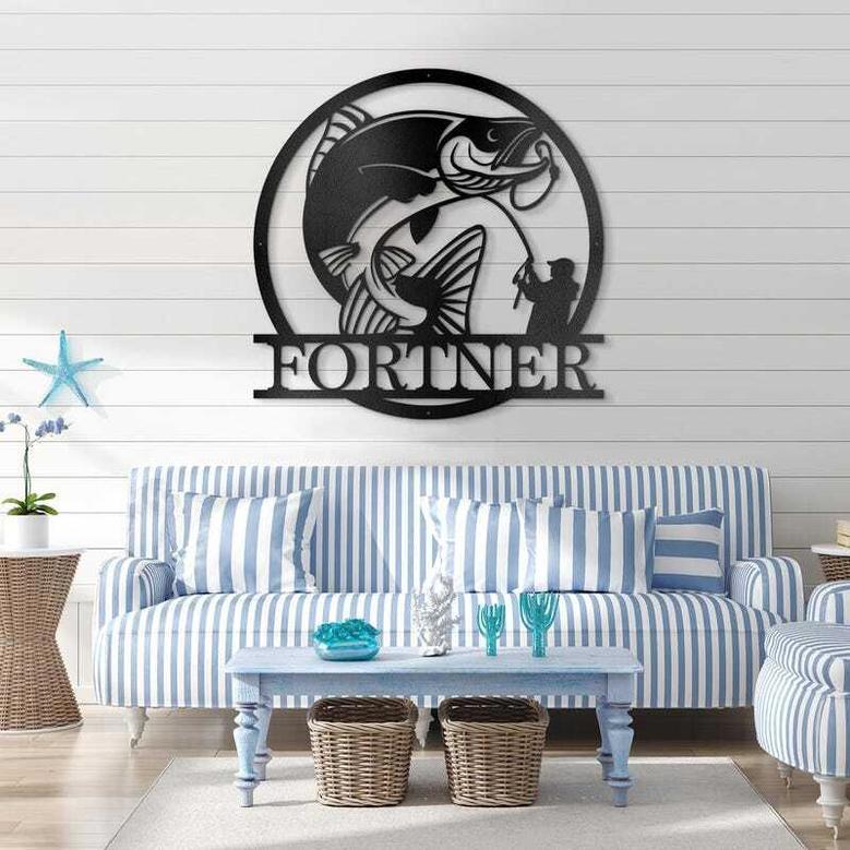 Custom Bass Metal Wall Art Sign - Personalized Dad Fishing Decor