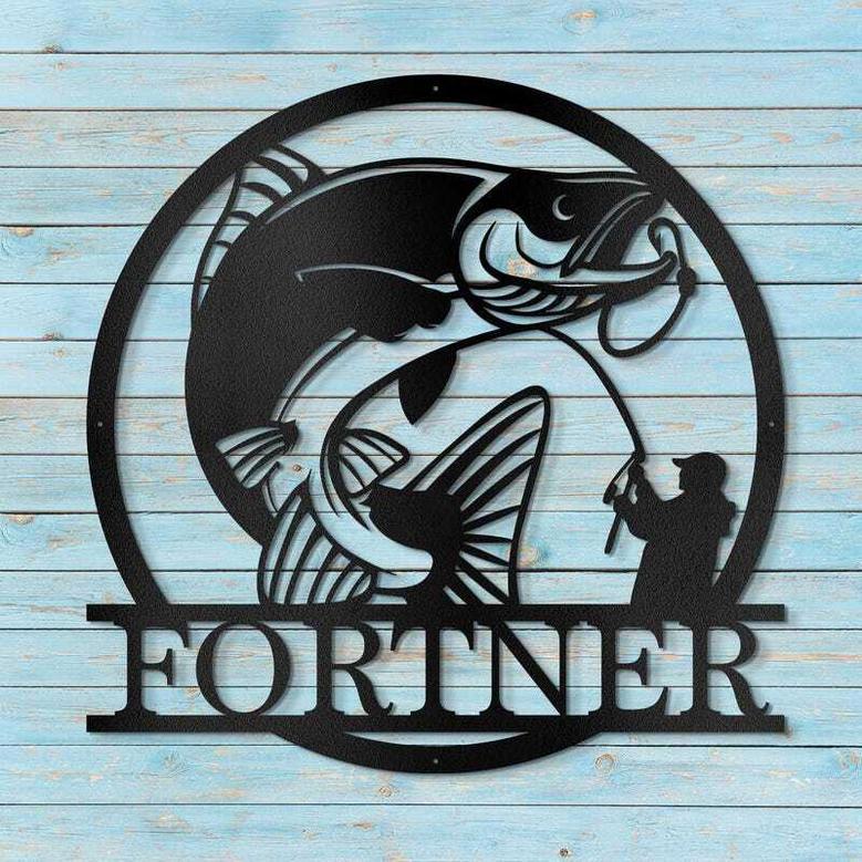 Custom Bass Metal Wall Art Sign - Personalized Dad Fishing Decor