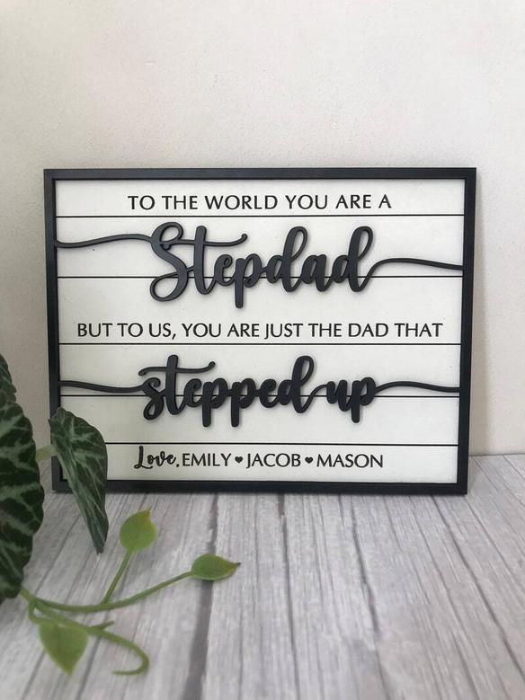 Bonus Dad Definition Wooden Sign - Thoughtful Step Up Dad Gift For Father's Day Or Birthday Wall Decor