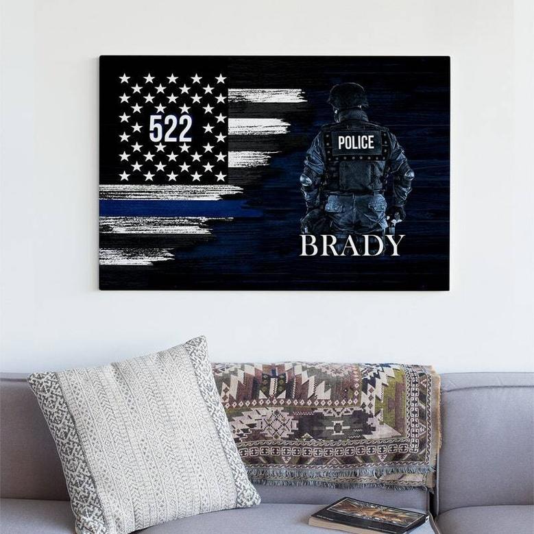 Personalized Police Dad Canvas Patriotic Flag Art Gift For Father's Day Living Room Decor