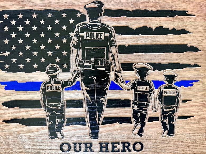 Personalized Police Officer Wood Sign For Dad - Thin Blue Line Graduation Or Retirement Gift