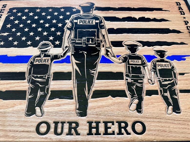 Personalized Police Officer Wood Sign For Dad - Thin Blue Line Graduation Or Retirement Gift