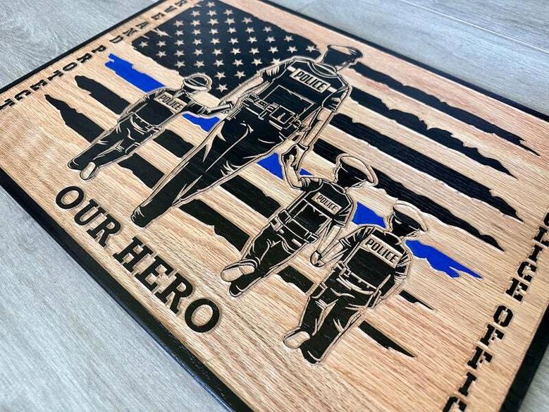 Personalized Police Officer Wood Sign For Dad - Thin Blue Line Graduation Or Retirement Gift