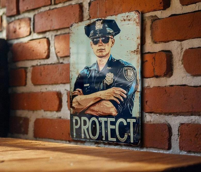 Law Enforcement Decor Vintage Metal Sign For Police Dad - Officer Gift, Thin Blue Line Art