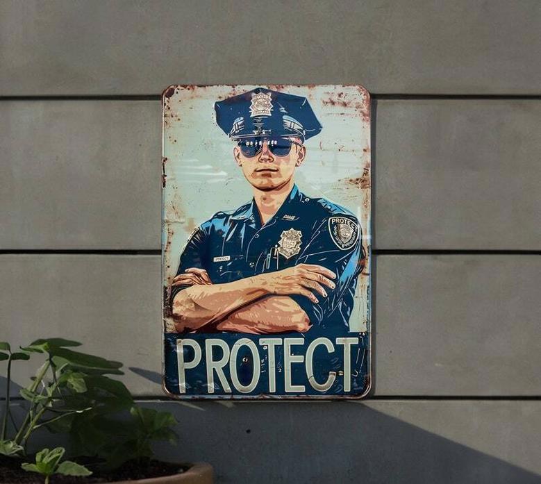 Law Enforcement Decor Vintage Metal Sign For Police Dad - Officer Gift, Thin Blue Line Art