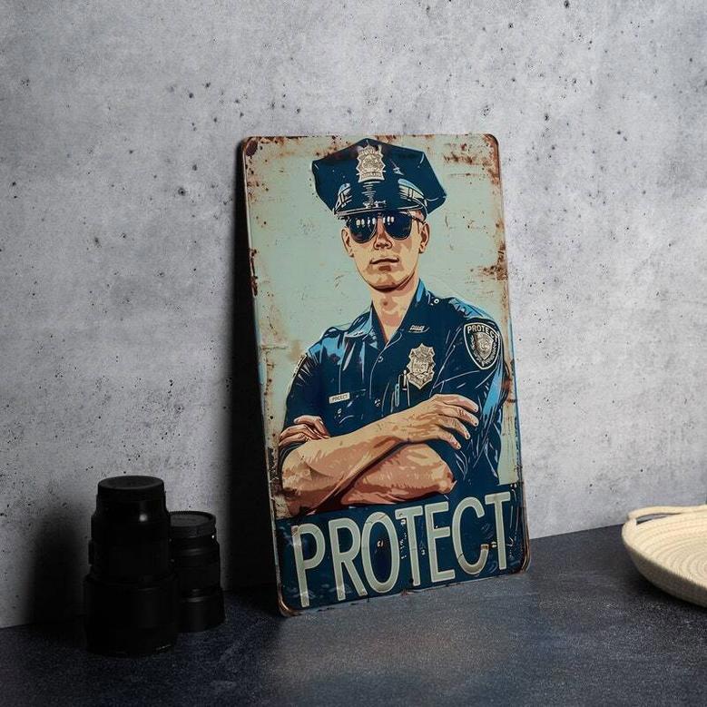 Law Enforcement Decor Vintage Metal Sign For Police Dad - Officer Gift, Thin Blue Line Art