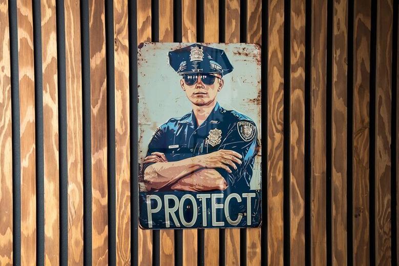 Law Enforcement Decor Vintage Metal Sign For Police Dad - Officer Gift, Thin Blue Line Art