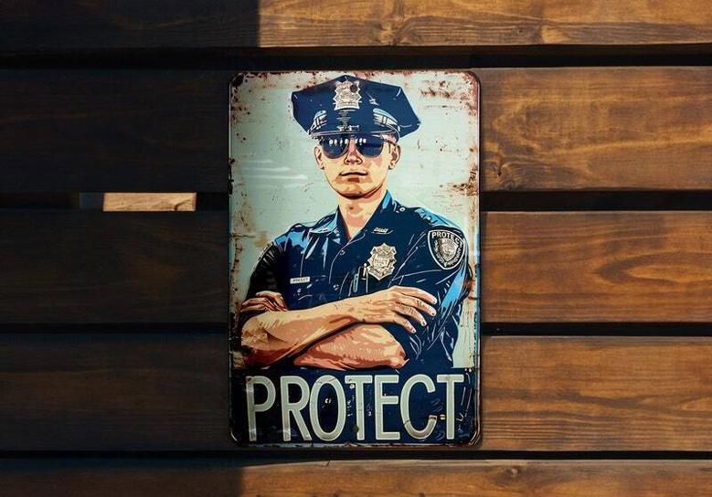 Law Enforcement Decor Vintage Metal Sign For Police Dad - Officer Gift, Thin Blue Line Art