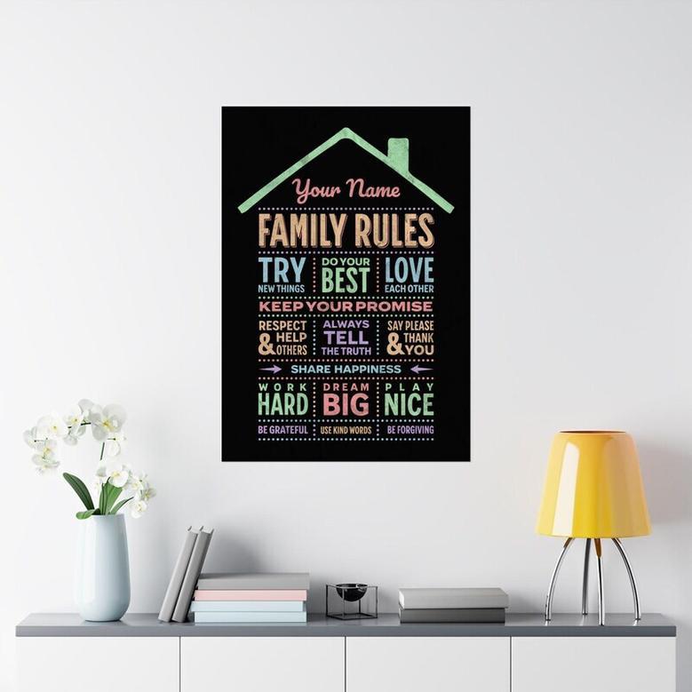 Personalized Family Rules Poster Canvas For Loving Home Values