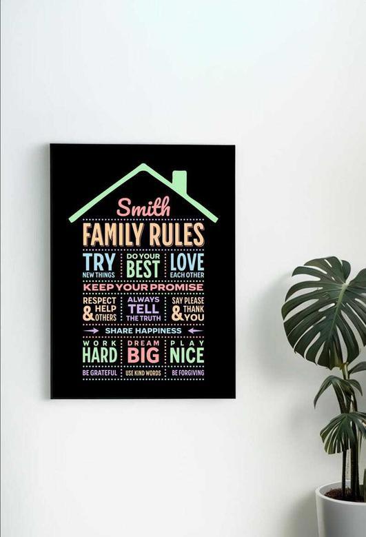 Personalized Family Rules Poster Canvas For Loving Home Values