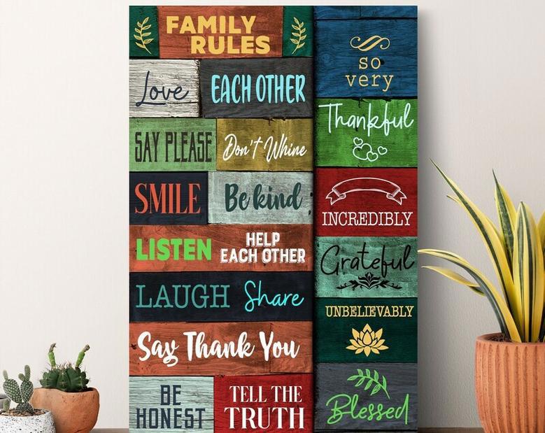 Transform Your Space With Custom Family Rules Canvas Wall Art For Living Room - Modern Farmhouse Design