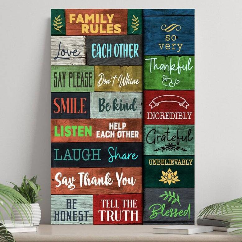 Transform Your Space With Custom Family Rules Canvas Wall Art For Living Room - Modern Farmhouse Design