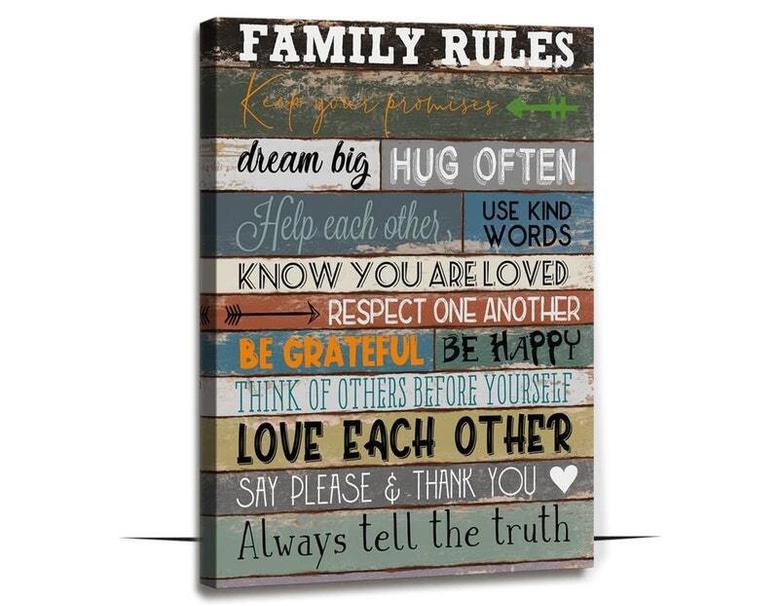 Personalized Family Rules Canvas - Heartfelt Living Room Wall Decor For Modern Farmhouse Style