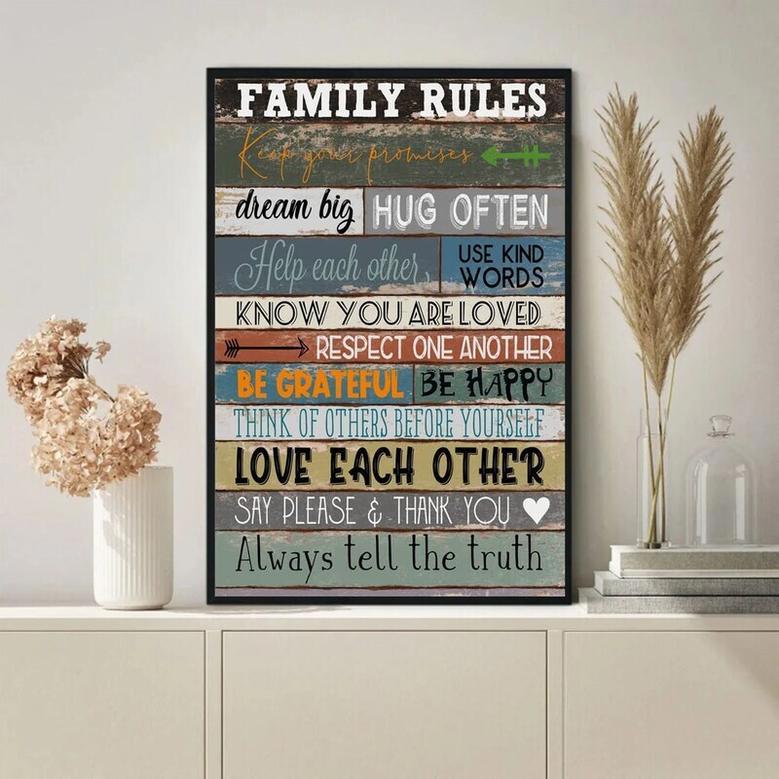 Personalized Family Rules Canvas - Heartfelt Living Room Wall Decor For Modern Farmhouse Style