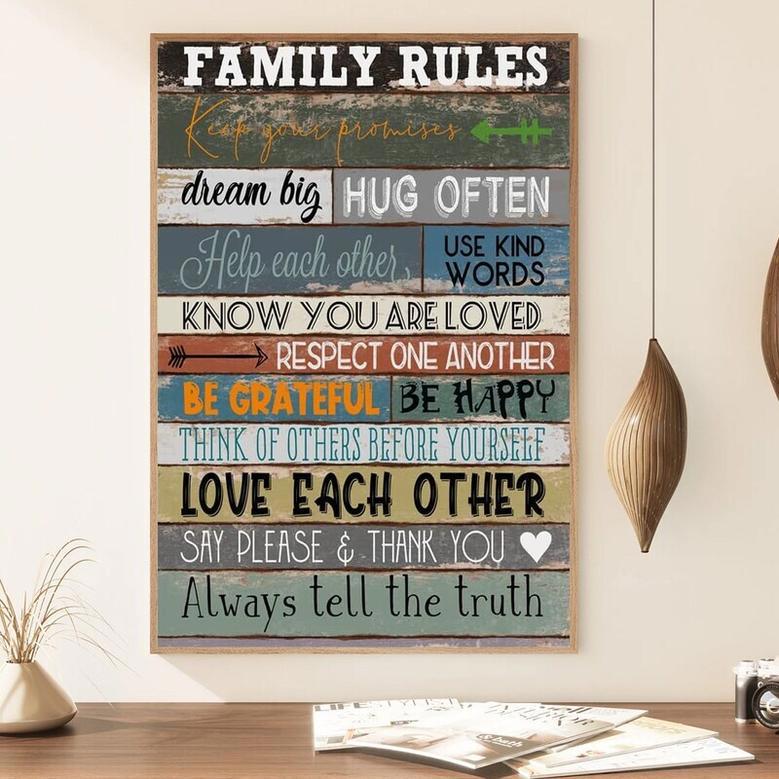 Personalized Family Rules Canvas - Heartfelt Living Room Wall Decor For Modern Farmhouse Style