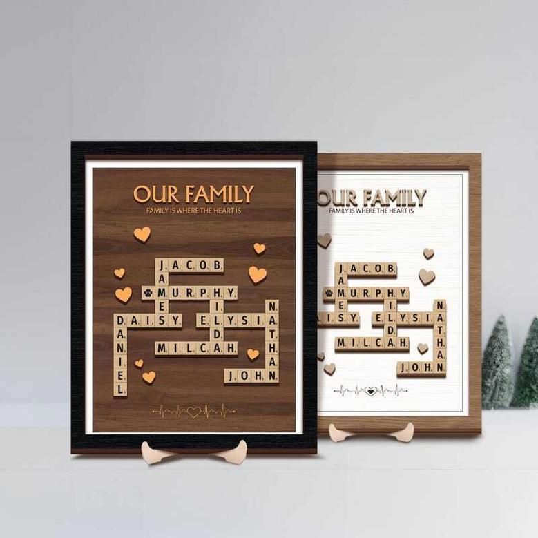 Custom Family Name Wood Sign With Scrabble Puzzle - Thoughtful Grandparents Gift