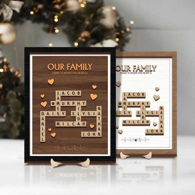 Custom Family Name Wood Sign With Scrabble Puzzle - Thoughtful Grandparents Gift