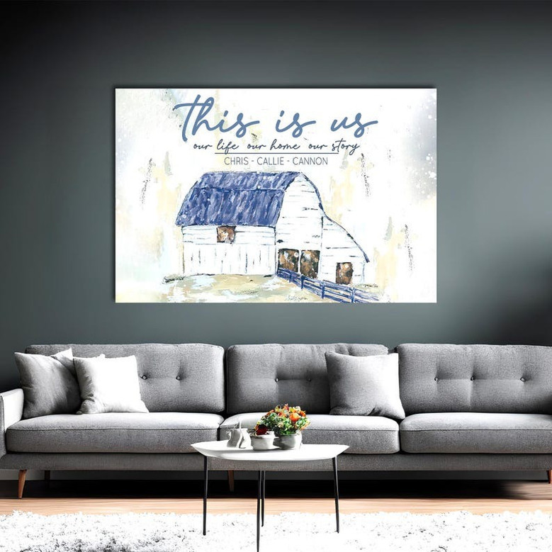 This Is Us family name sign, personalized canvas in rustic style with family surname and est. date, housewarming gift