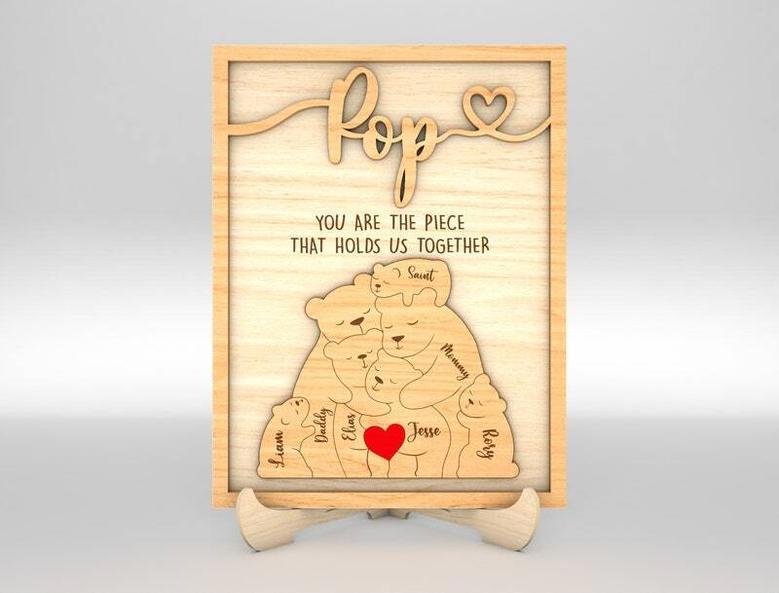 Personalized Bear Family Dad Puzzle Wood Sign For Father's Day - Thoughtful Gift For Dad's Room DéCor