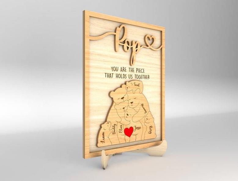 Personalized Bear Family Dad Puzzle Wood Sign For Father's Day - Thoughtful Gift For Dad's Room DéCor