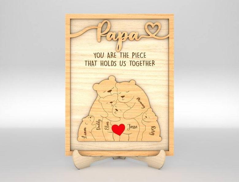 Personalized Bear Family Dad Puzzle Wood Sign For Father's Day - Thoughtful Gift For Dad's Room DéCor