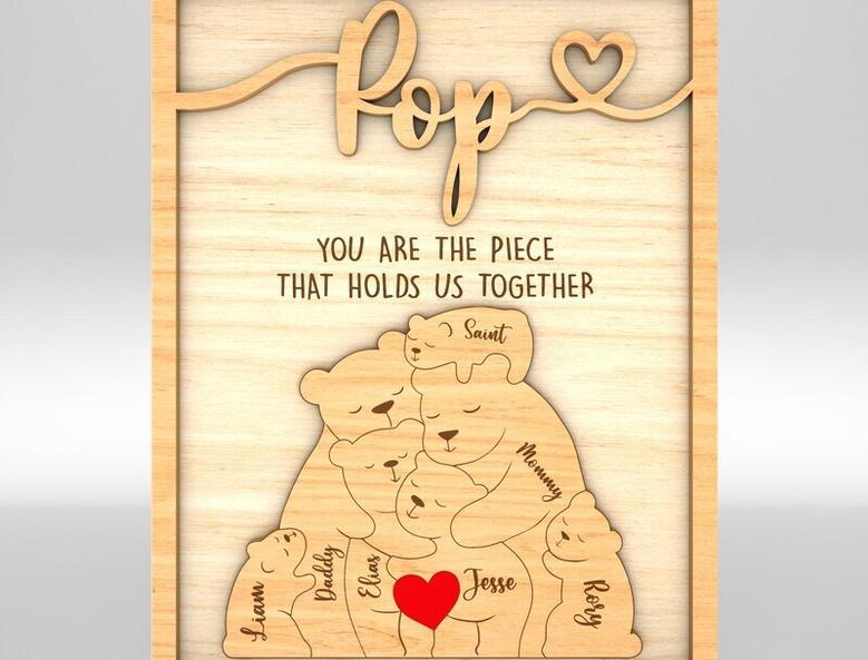 Personalized Bear Family Dad Puzzle Wood Sign For Father's Day - Thoughtful Gift For Dad's Room DéCor