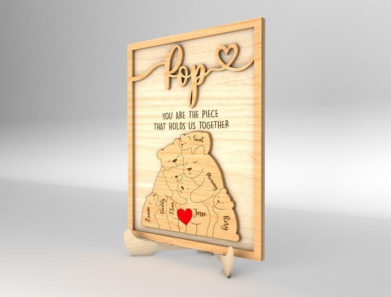 Personalized Bear Family Dad Puzzle Wood Sign For Father's Day - Thoughtful Gift For Dad's Room DéCor