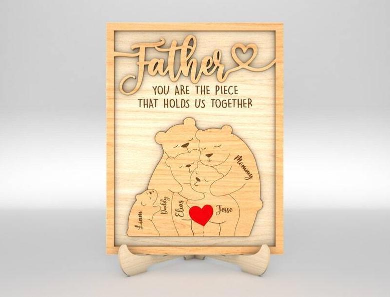 Personalized Bear Family Dad Puzzle Wood Sign For Father's Day - Thoughtful Gift For Dad's Room DéCor